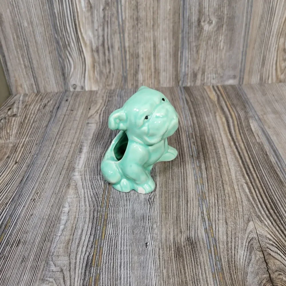 Vintage Morton Pottery Green Bulldog Planter Ceramic Dog Succulent Vase As Is